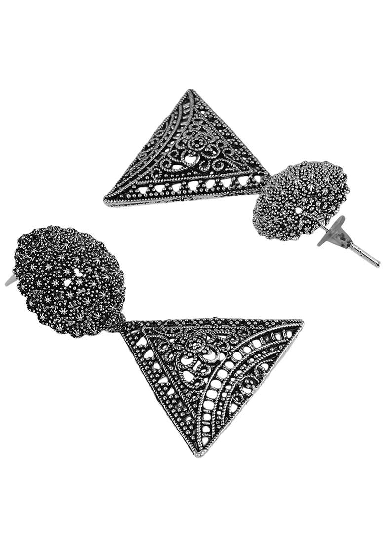 Silver Oxidised Necklace Set - Indya
