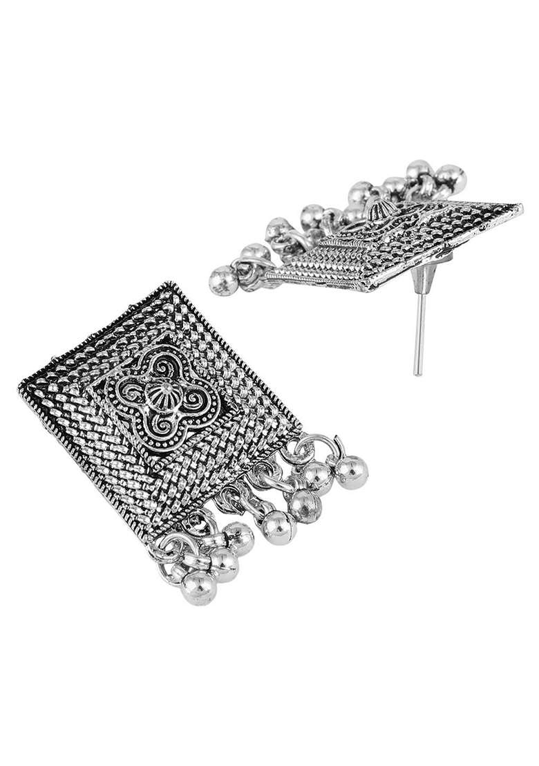 Silver Oxidised Necklace Set - Indya