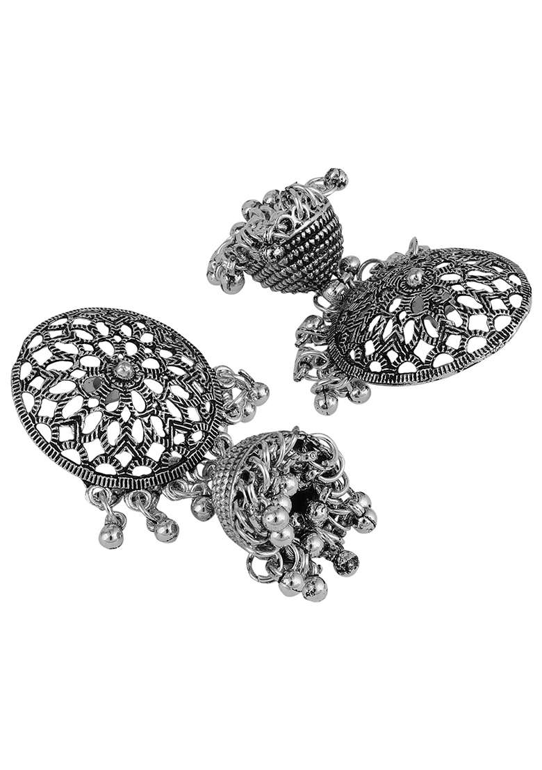Silver Oxidised Necklace Set - Indya