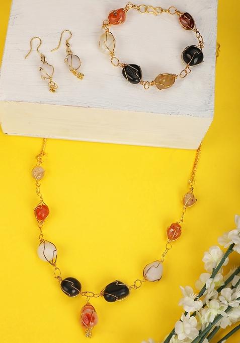 Multicolor Bead Studded Necklace Set