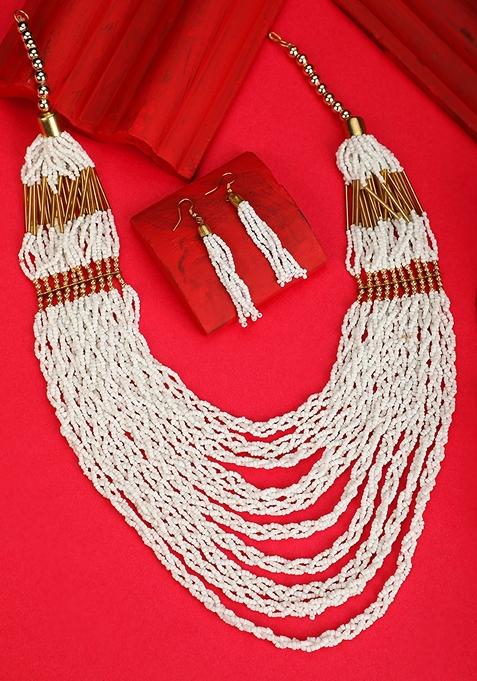 White Bead Necklace Set