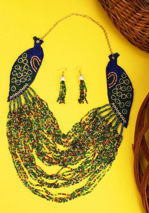 Green Bead Necklace Set