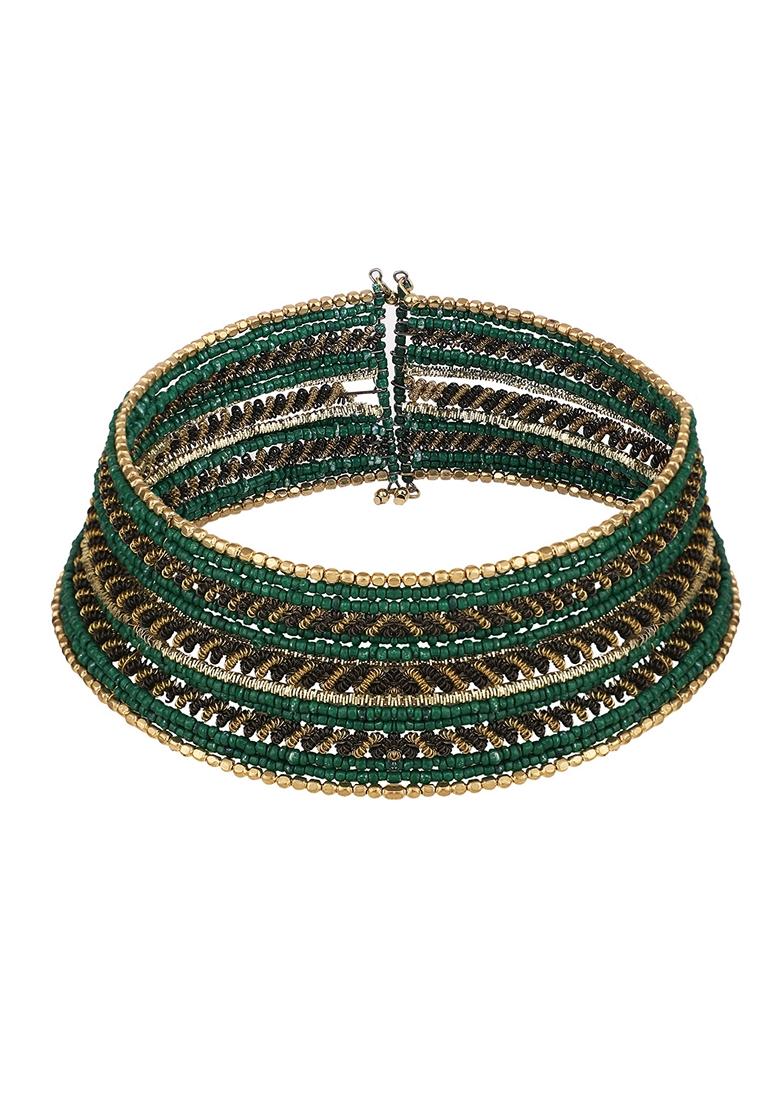 Green Bead Studded Necklace Set