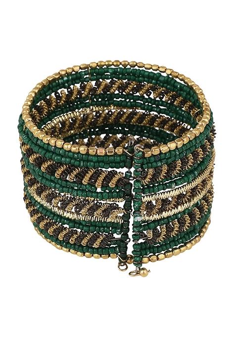 Green Bead Studded Necklace Set