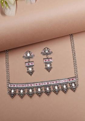 Silver Plated Oxidised Necklace Set