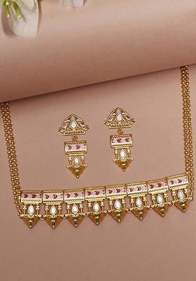 Gold Plated Cz Stone Studded Necklace Set