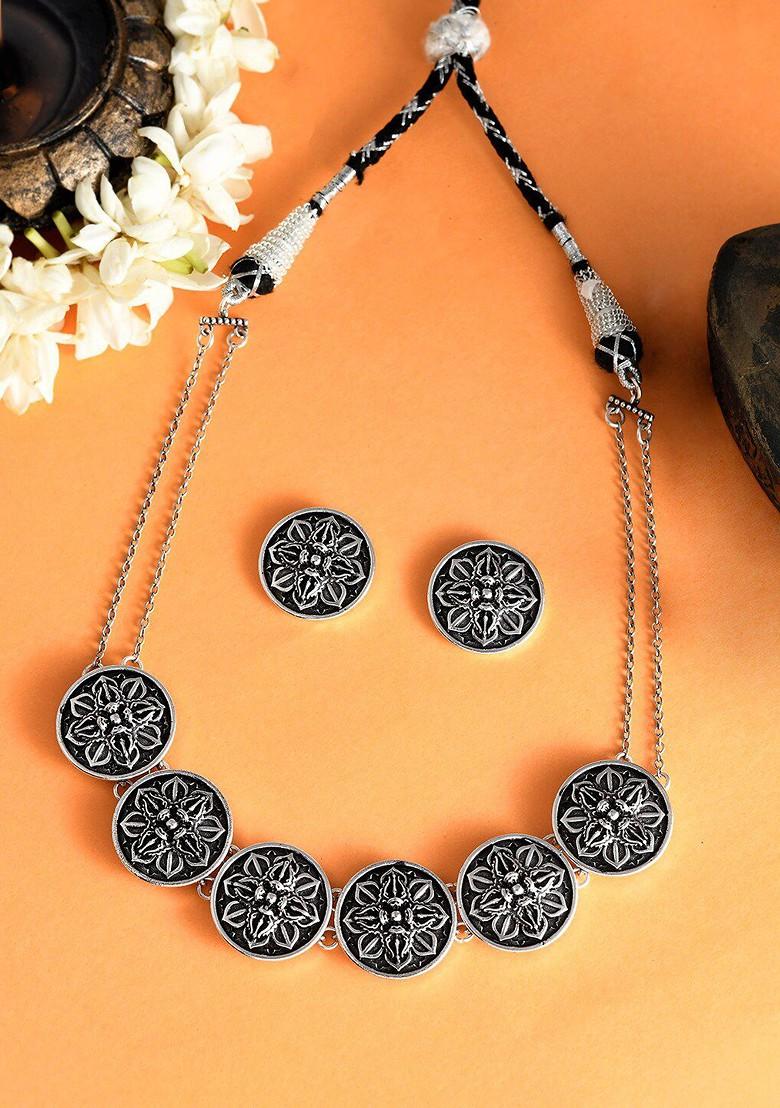 Silver Plated Oxidised Necklace Set