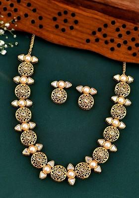 Gold Plated Stone Studded Necklace Set
