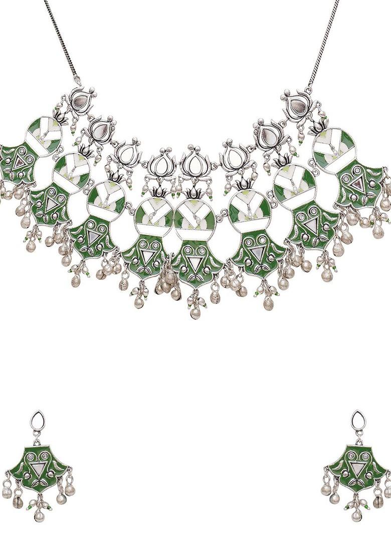 Silver Plated Bead Enamelled Necklace Set