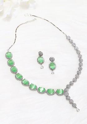 Silver Plated American Diamond Necklace Set