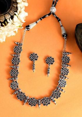 Silver Plated Oxidised Necklace Set
