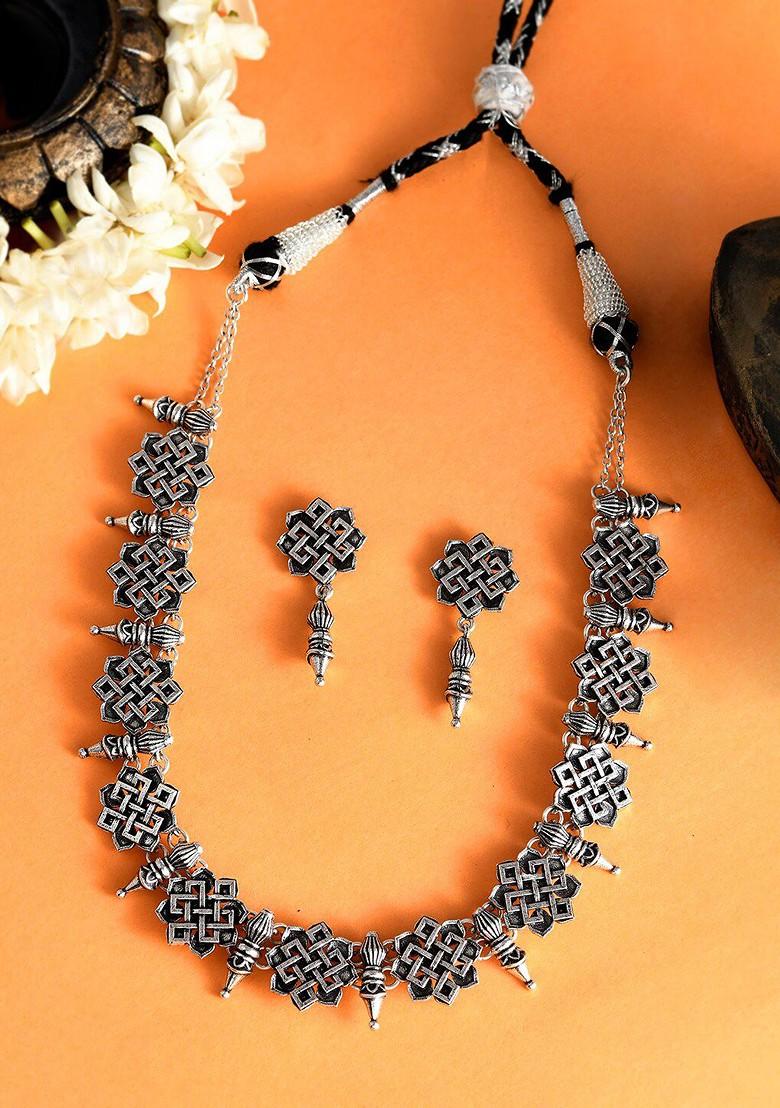 Silver Plated Oxidised Necklace Set
