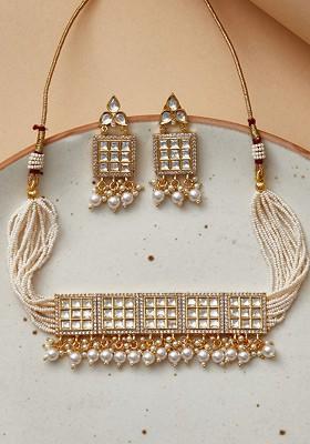 Gold Plated Kundan Studded Necklace Set