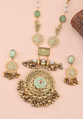 Gold Plated Bead Enamelled Necklace Set