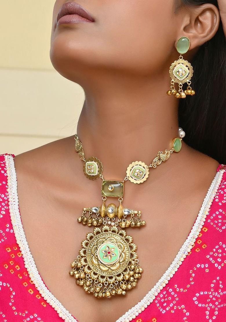 Gold Plated Bead Enamelled Necklace Set