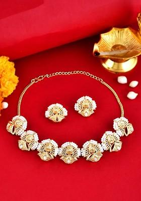 Gold Plated Kundan Studded Necklace Set
