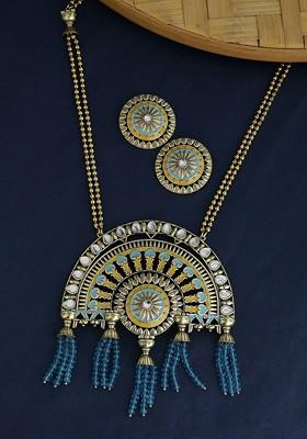 Gold Plated Stone Studded Necklace Set