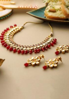 Gold Plated Kundan Studded Necklace Set