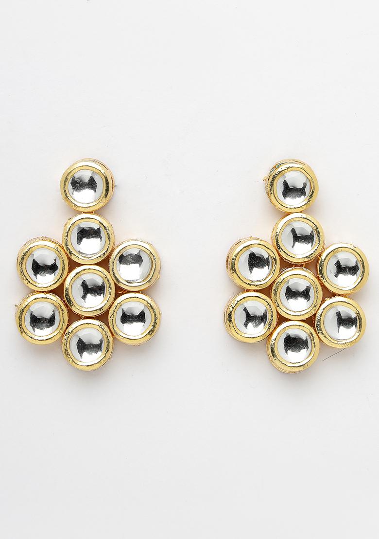 Gold Gold Plated Kundan 2 Layered Handcrafted Jewellery Sets With Drop Earrings