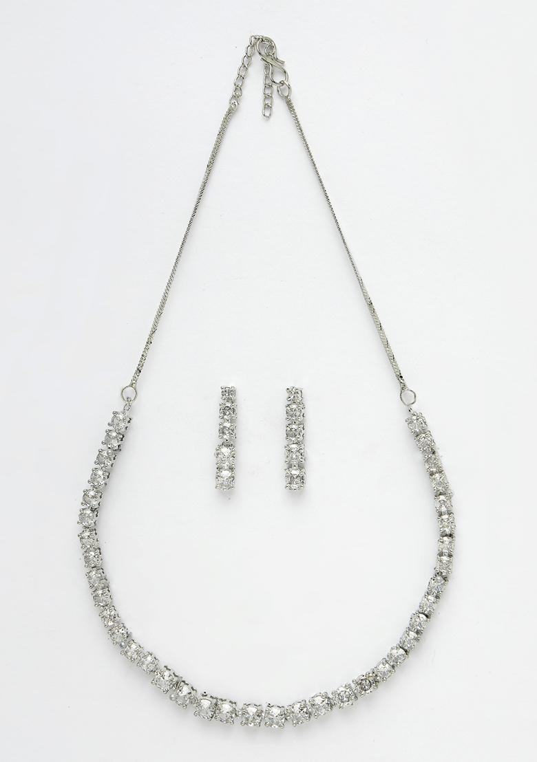 Silver Plated Cz Stone Handcrafted Jewellery Set