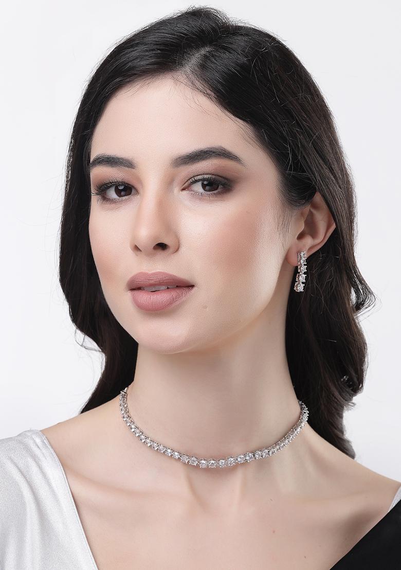 Silver Plated Cz Stone Handcrafted Jewellery Set