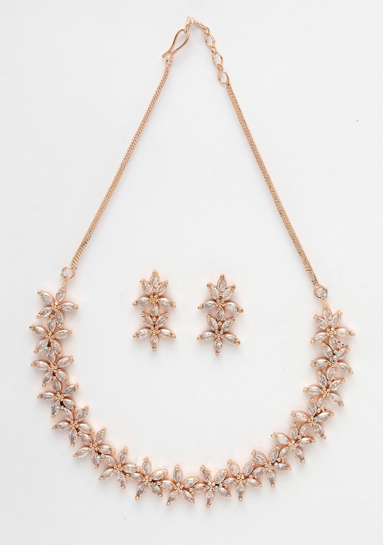 Gold Gold Plated Cz Stone Handcrafted Jewellery Set