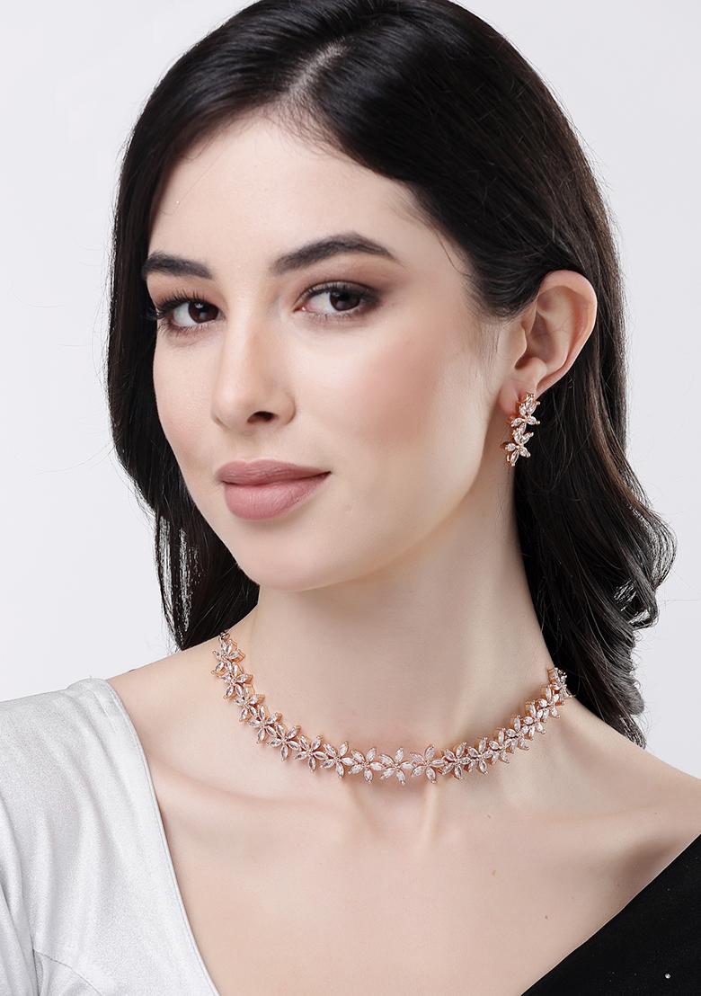 Gold Gold Plated Cz Stone Handcrafted Jewellery Set