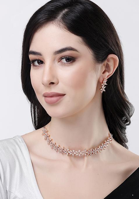Women'S Brass Off - White Gold - Plated Cz - Studded Handcrafted Beaded Contemporary Studs