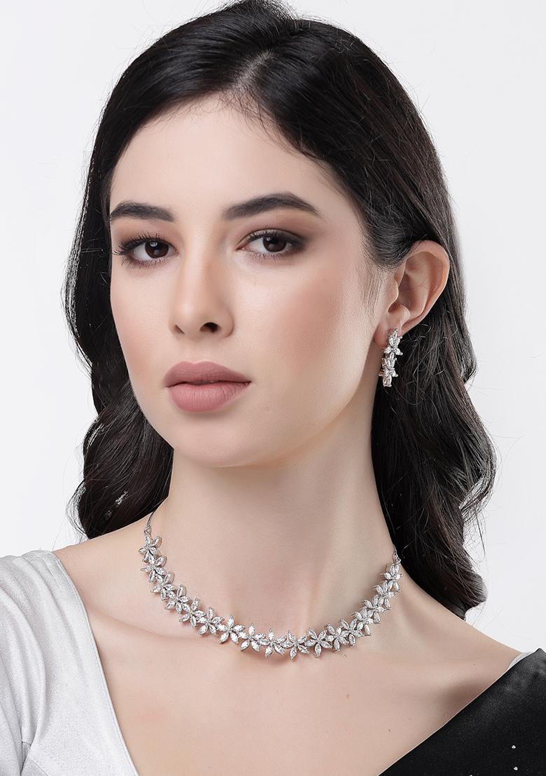 Silver Plated Cz Stone Handcrafted Jewellery Set