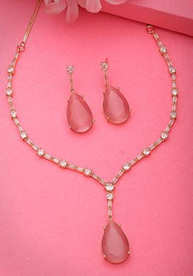 Gold Rose Gold Artificial Stones Studded Handcrafted Jewellery Set