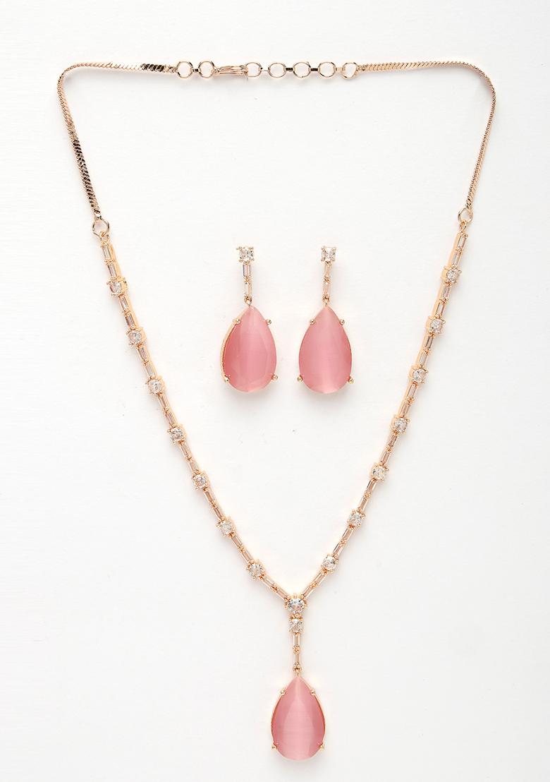 Gold Rose Gold Artificial Stones Studded Handcrafted Jewellery Set