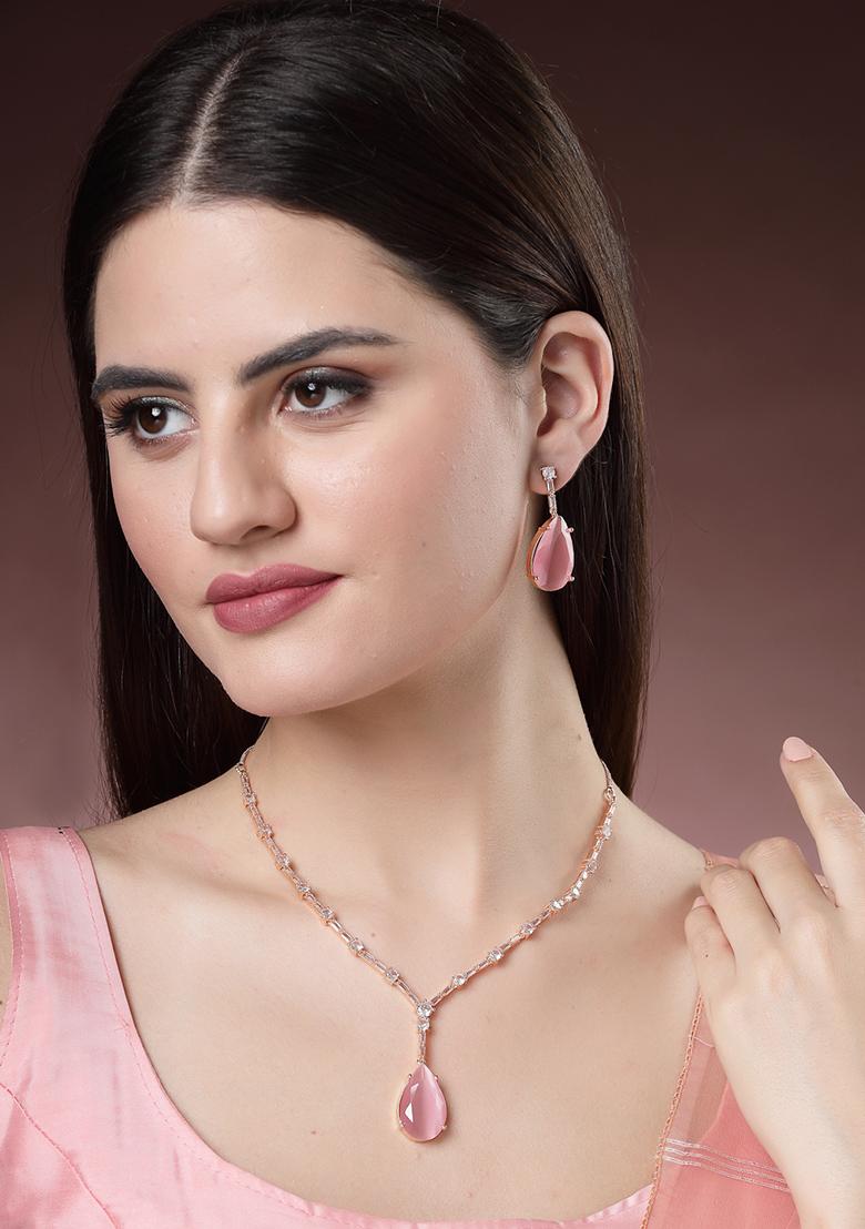 Gold Rose Gold Artificial Stones Studded Handcrafted Jewellery Set