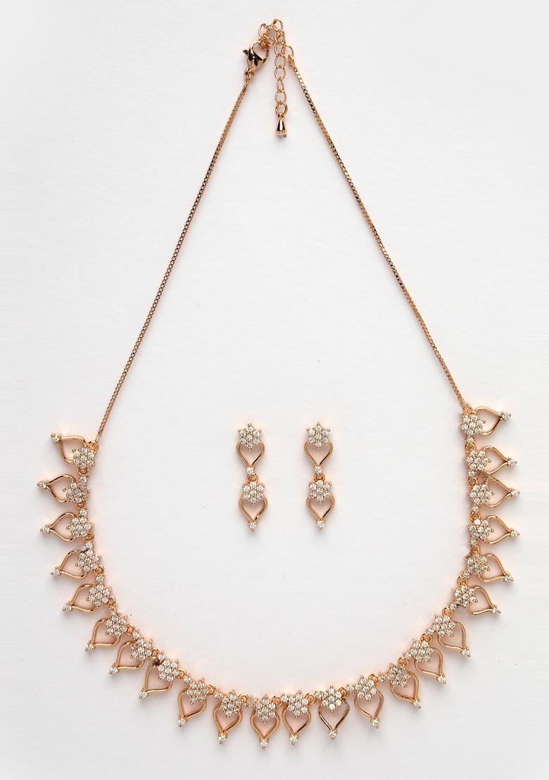 Gold Gold Plated American Diamond Studded Handcrafted Jewellery Set