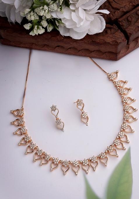 Gold Gold Plated American Diamond Studded Handcrafted Jewellery Set