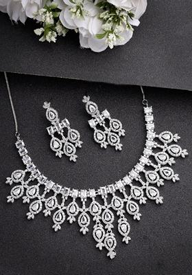 Silver Plated Cubic Zirconia Studded Handcrafted Jewellery Set