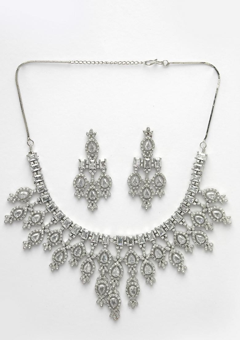 Silver Plated Cubic Zirconia Studded Handcrafted Jewellery Set