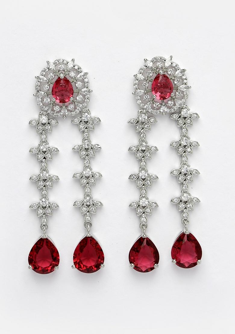 Silver Plated Red Cz Studded Handcrafted Jewellery Set