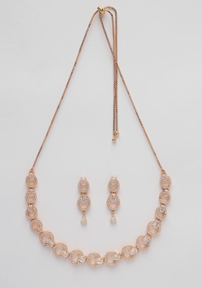 Gold Gold Plated American Diamond Studded Handcrafted Jewellery Set