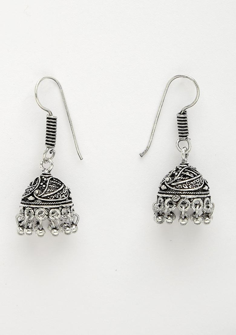 White Silver Plated Choke Oxidized Necklace With Jhumka Earrings