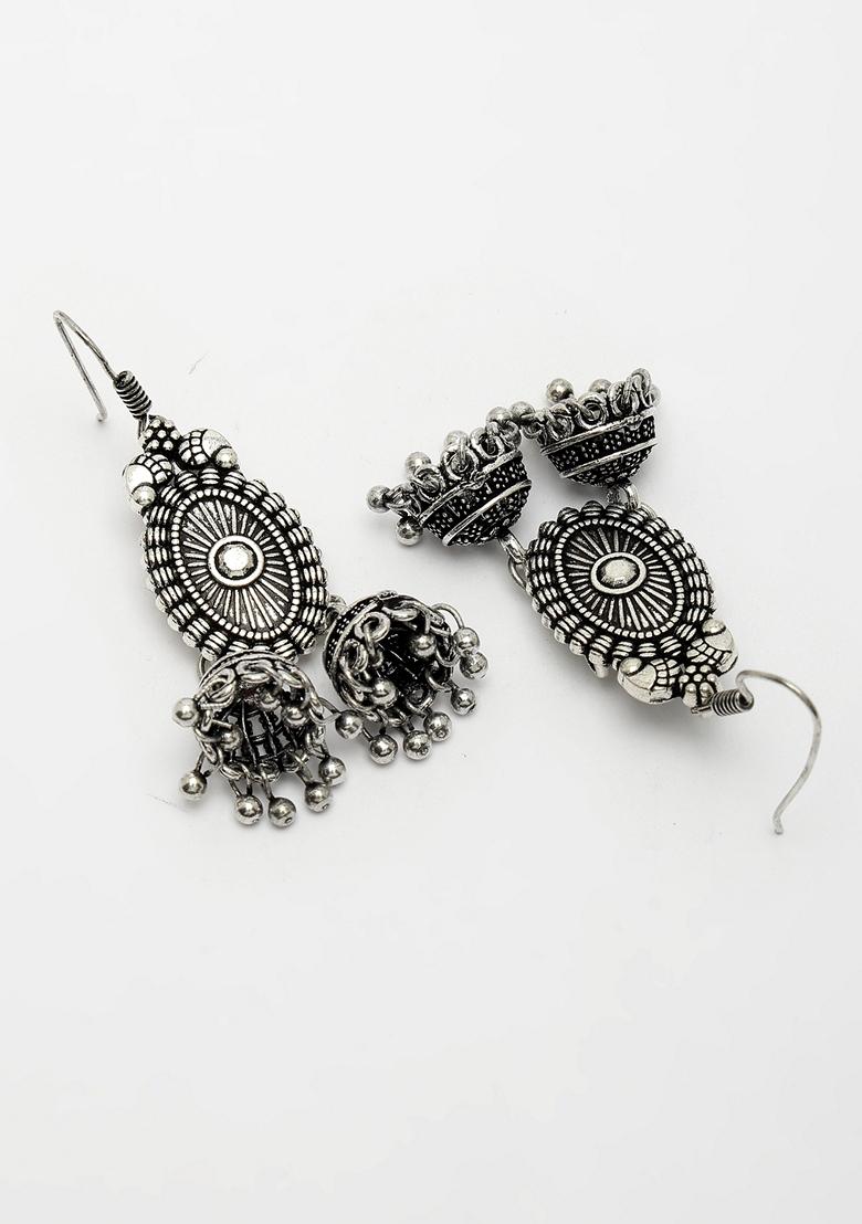 Silver Plated Choke Oxidized Necklace With Jhumka Earrings