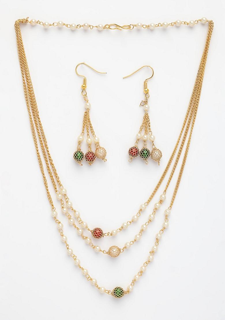 Multi Color Gold Plated Artificial Beads Jewellery Set