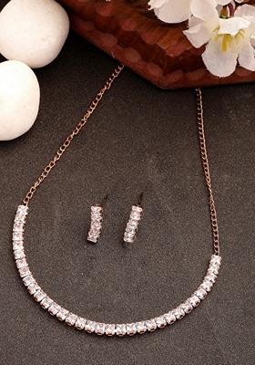 Gold Rose Gold Plated Cz Studded Jewellery Set