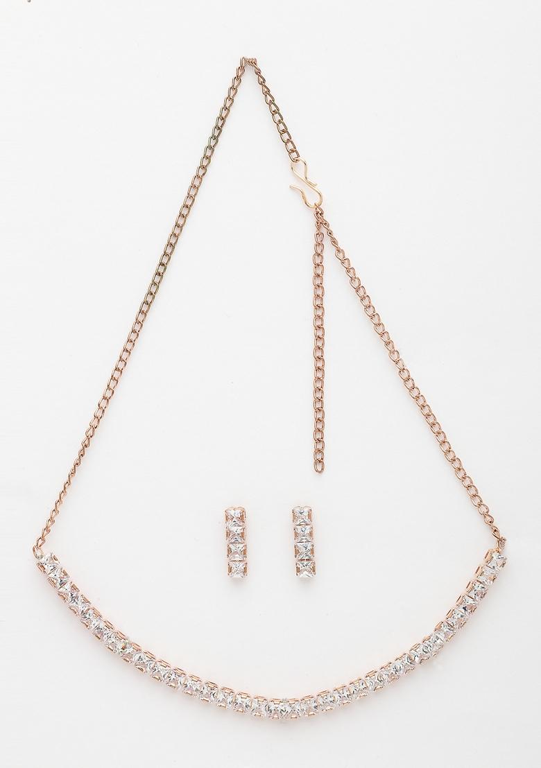 Gold Rose Gold Plated Cz Studded Jewellery Set
