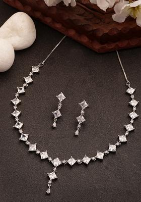 Silver Plated Cz Studded Brass Handcrafted Jewellery Set
