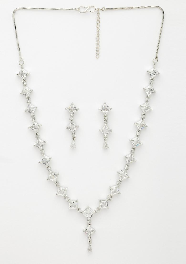 Silver Plated Cz Studded Brass Handcrafted Jewellery Set