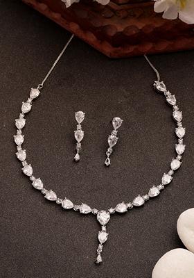 Silver Plated Cz Studded Brass Handcrafted Jewellery Set