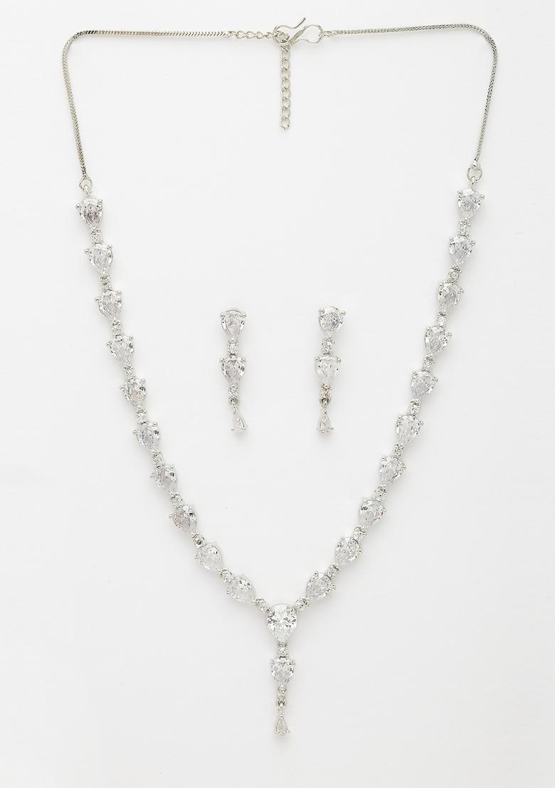 Silver Plated Cz Studded Brass Handcrafted Jewellery Set