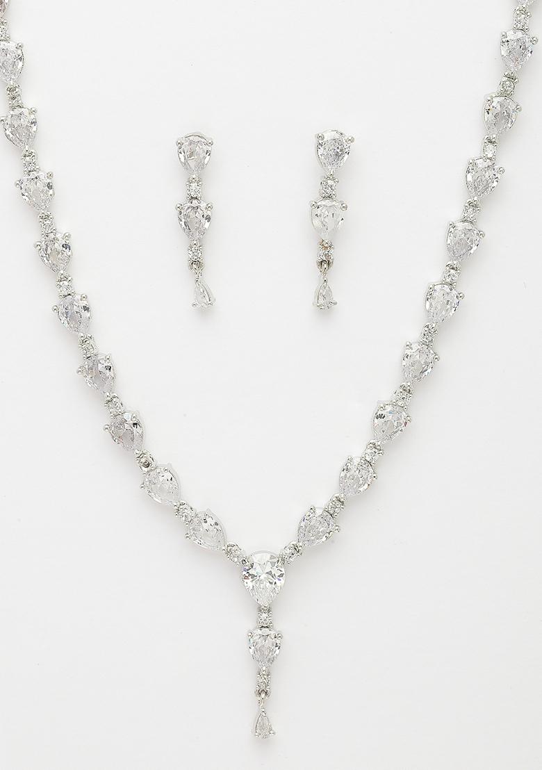 Silver Plated Cz Studded Brass Handcrafted Jewellery Set