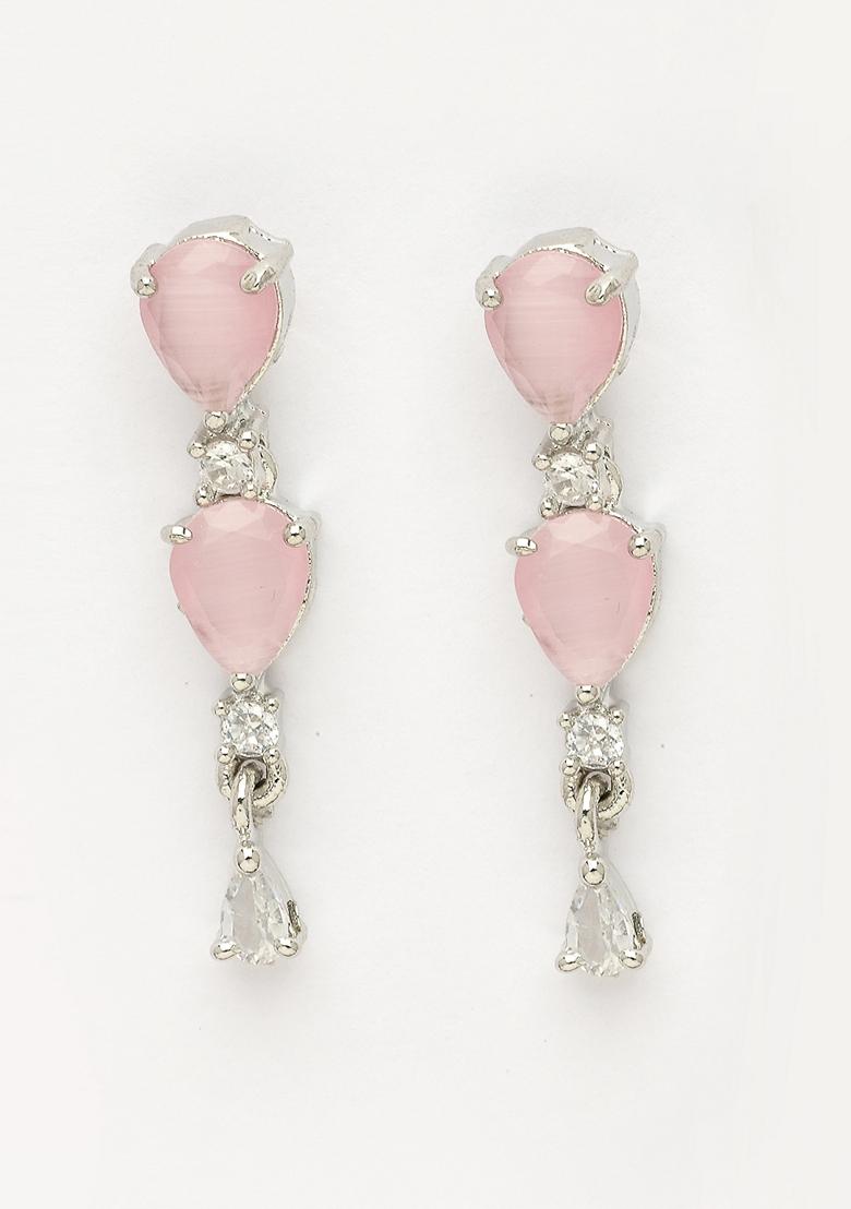 Pink Silver Plated Cz Studded Handcrafted Jewellery Set