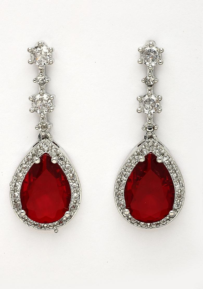 Red Silver Plated American Diamond Studded Handcrafted Jewellery Set